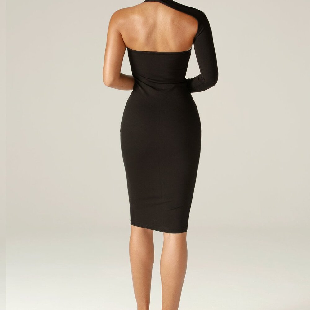 Black fitted one sleeve dress - Picture 2 of 3